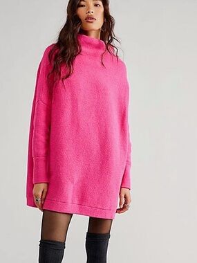 Free People Ottoman Sweater Slouchy Oversized Tunic Raspberry Rose Pink Medium